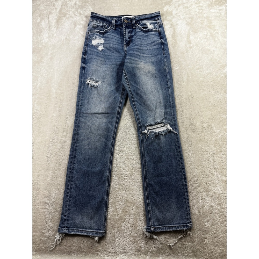 Flying Monkey Womens Mid-Rise Cropped Straight Blue Jeans 24 Meas: 24x27